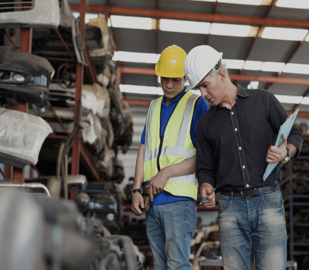 men, work, factory, checking